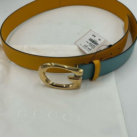 Men's Gucci, two tone, leather belt, memorable buckle size 100 cm/40 inches - Picture 3 of 10